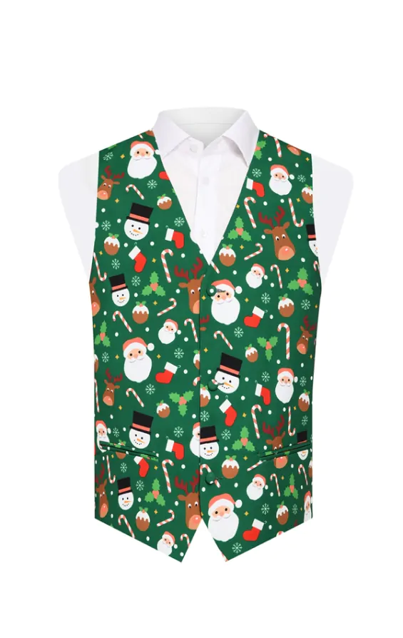 Dobell Boys Santa Friends Green Christmas Waistcoat Dobell