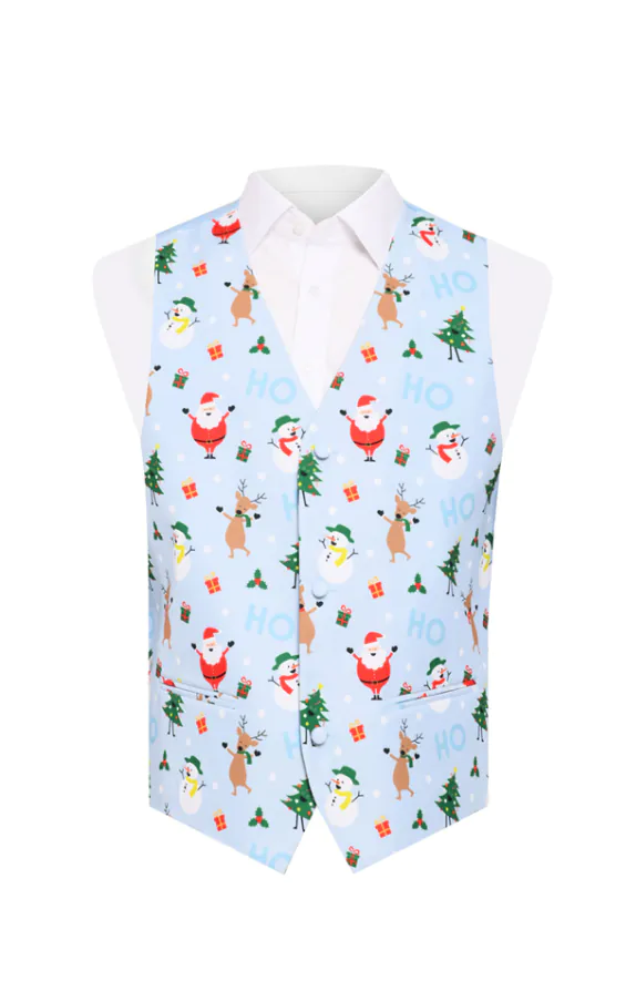 Boys Festive Pale Blue Snowy Christmas Waistcoat Boys Festive Pale Blue Snowy Christmas Waistcoat