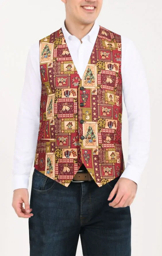 Dobell Red Vintage Christmas Print Waistcoat Limited Edition