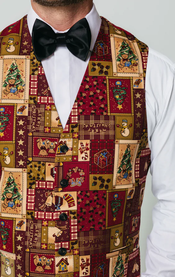 Red Vintage Christmas Print Waistcoat - Limited Edition - photo 1 Red Vintage Christmas Print Waistcoat - Limited Edition - photo 1