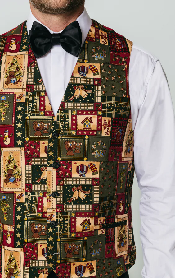 Green Vintage Christmas Print Waistcoat - Limited Edition - photo 1 Green Vintage Christmas Print Waistcoat - Limited Edition - photo 1