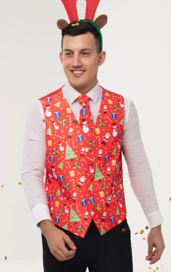 Festive Fun Red Christmas Waistcoat Festive Fun Red Christmas Waistcoat