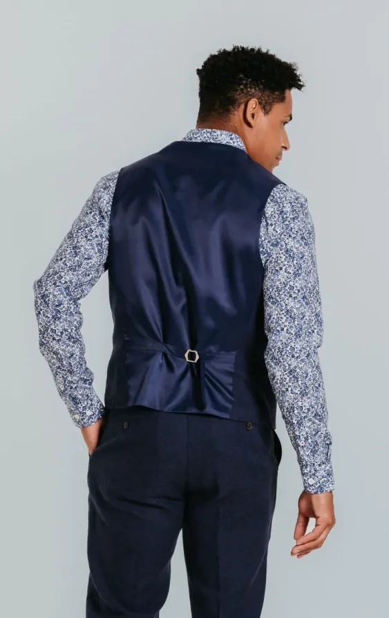 Navy Linen Waistcoat thumbnail 3