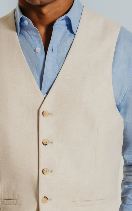 Dobell Cream Linen Waistcoat