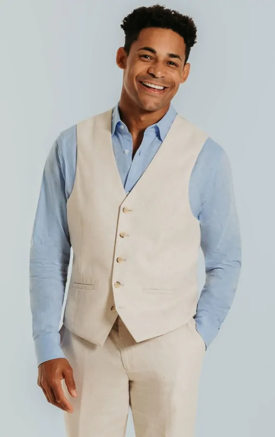 Dobell Cream Linen Waistcoat