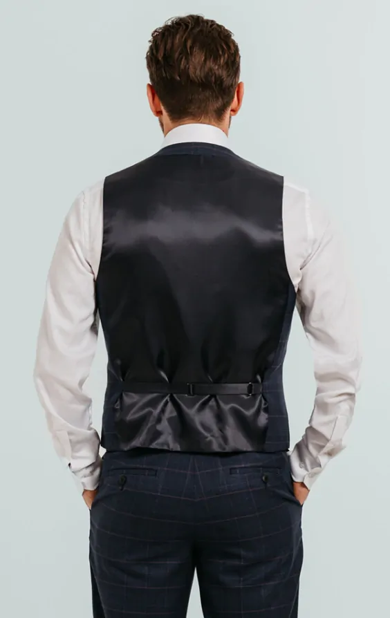 Dobell Navy with Pink Check Waistcoat