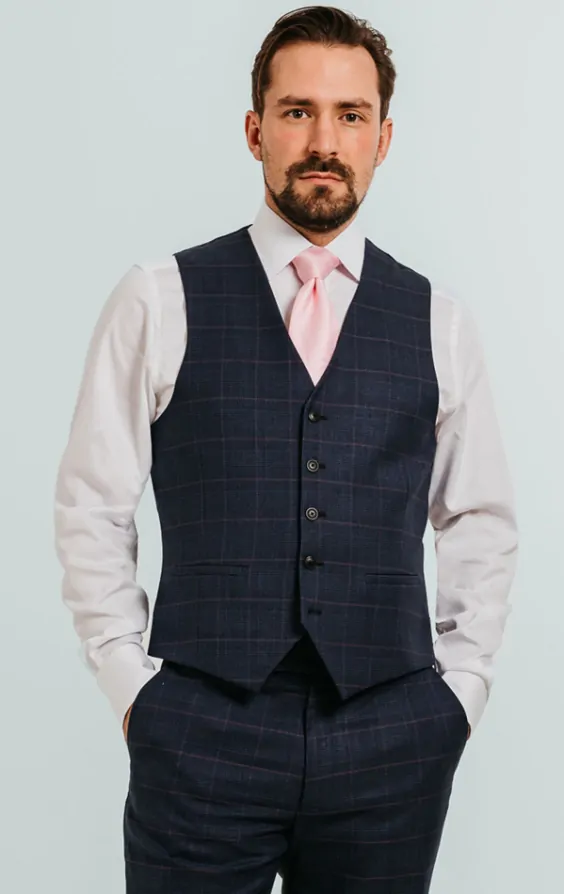 Navy with Pink Check 3 Piece Suit thumbnail 8