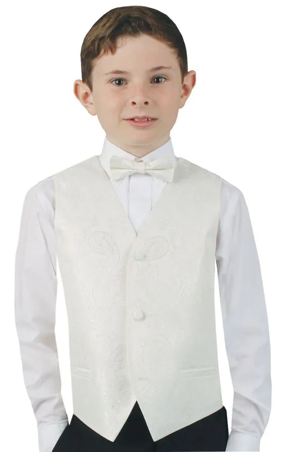 Boys Pearl White Paisley Waistcoat