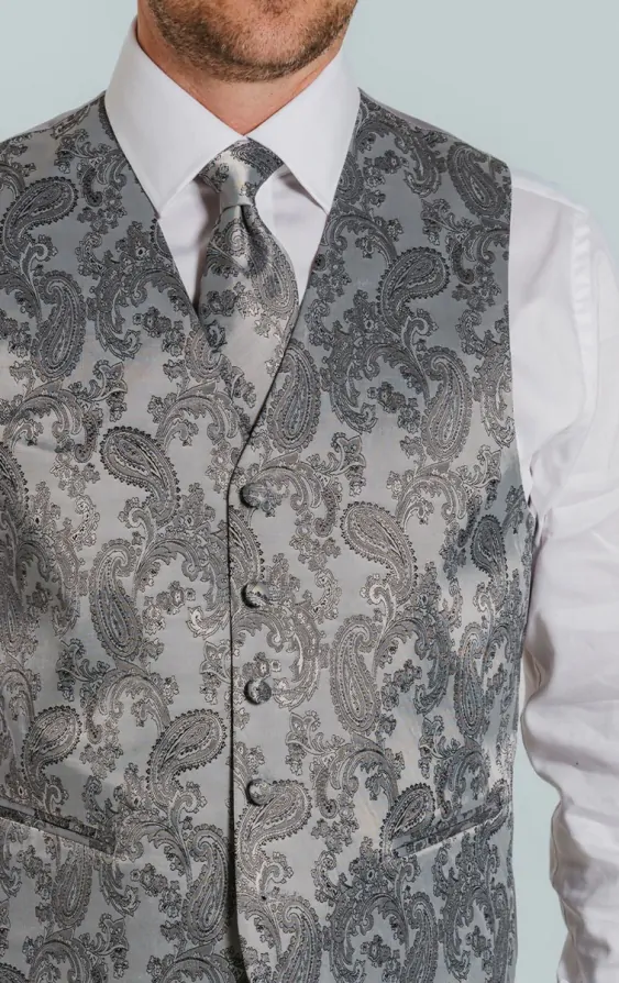Dobell Grey Paisley Waistcoat