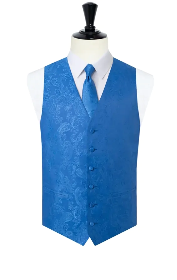 Dobell Royal Blue Paisley Waistcoat Dobell