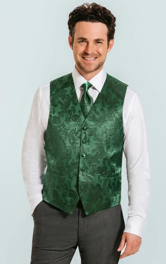 Dobell Racing Green Paisley Waistcoat