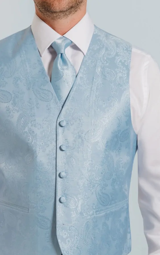 Light Blue Paisley Waistcoat thumbnail 3