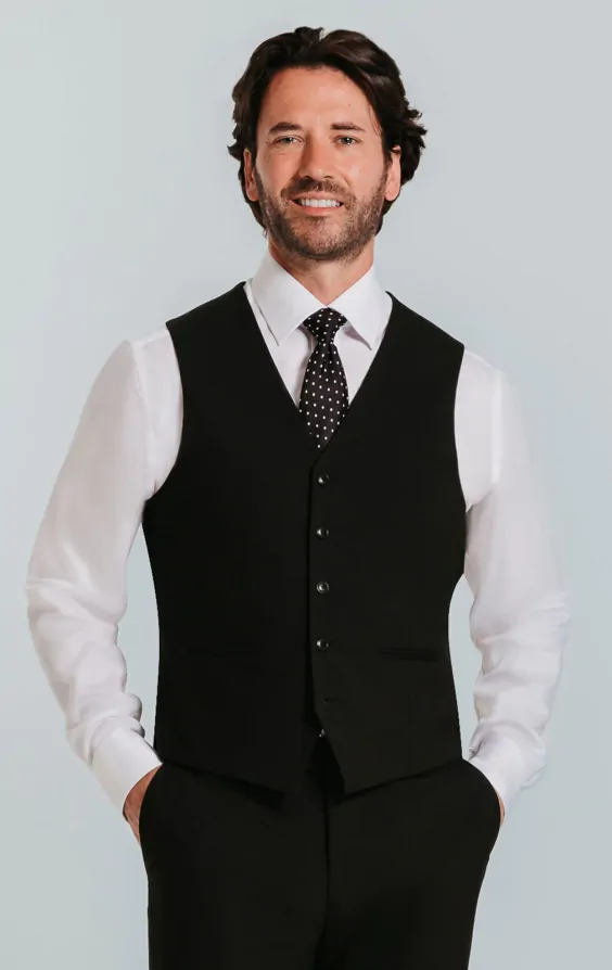 Dobell Black Slim Fit Waistcoat