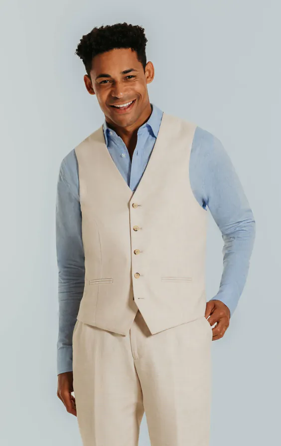 Cream Linen Slim Fit Suit Jacket thumbnail 7