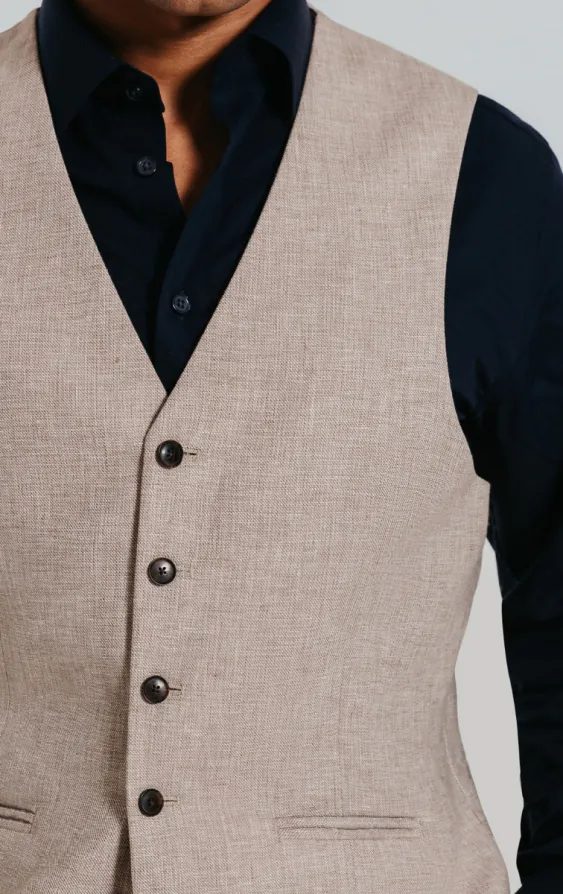 Sand Linen Slim Fit Waistcoat - photo 1 Sand Linen Slim Fit Waistcoat - photo 1