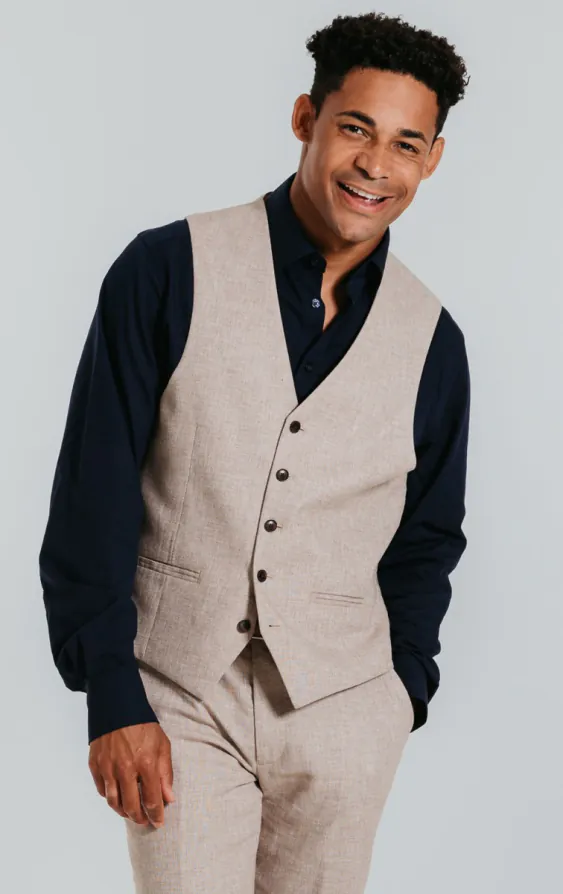 Sand Linen Slim Fit 3 Piece Suit - photo 7 Sand Linen Slim Fit 3 Piece Suit - photo 7