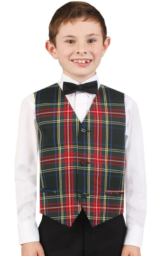 Boys Green Tartan Waistcoat