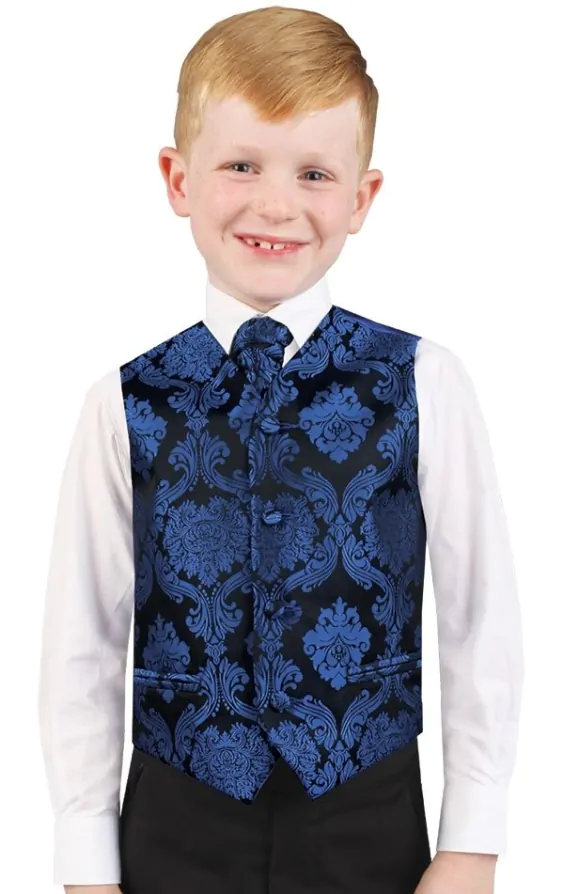 Dobell Boys Blue Victorian Jacquard Waistcoat