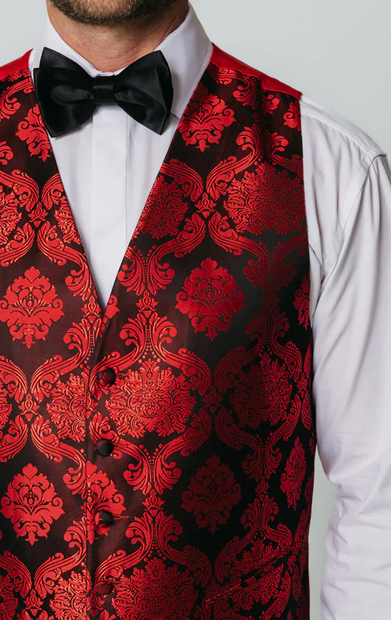 Red Victorian Jacquard Waistcoat thumbnail 2