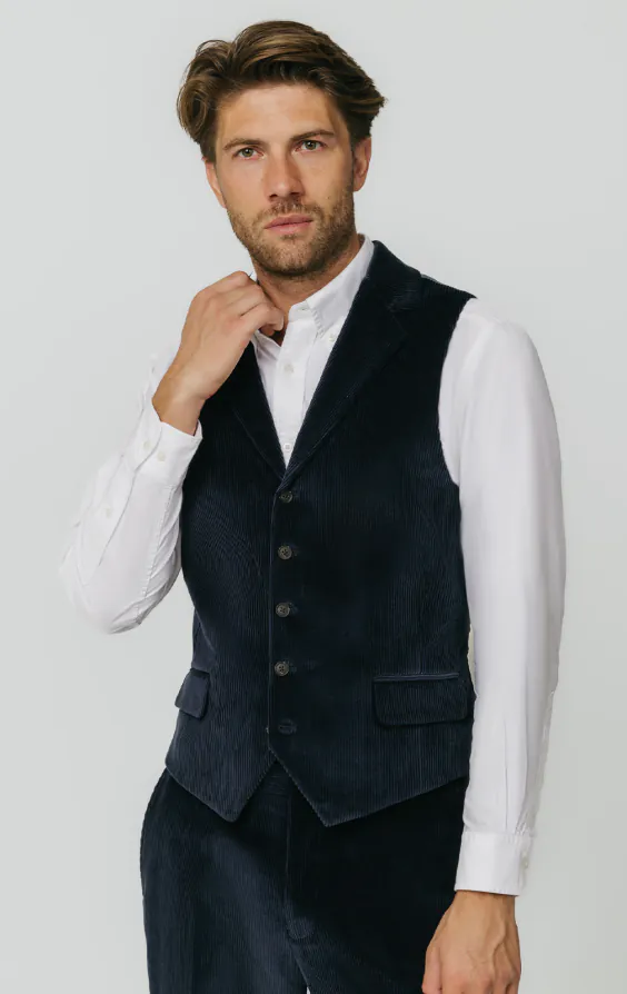 Navy Corduroy Waistcoat with Notch Lapel Navy Corduroy Waistcoat with Notch Lapel
