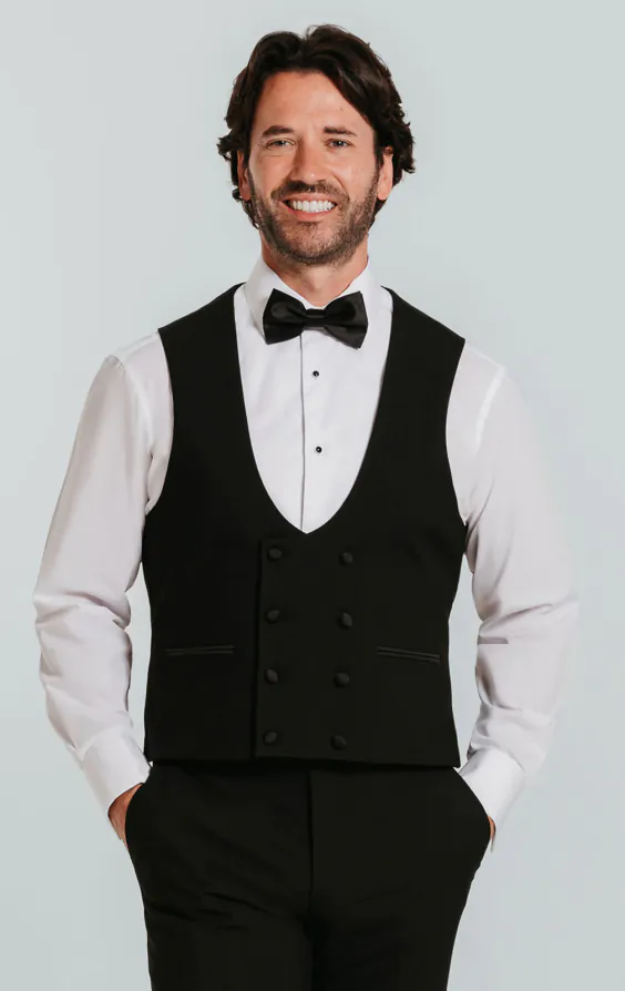Black Double Breasted Slim Fit Tuxedo Waistcoat Black Double Breasted Slim Fit Tuxedo Waistcoat