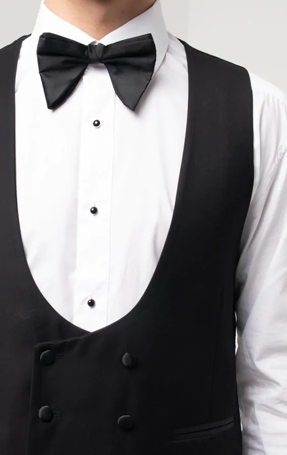 Dobell Black Double Breasted Slim Fit Tuxedo Waistcoat Dobell