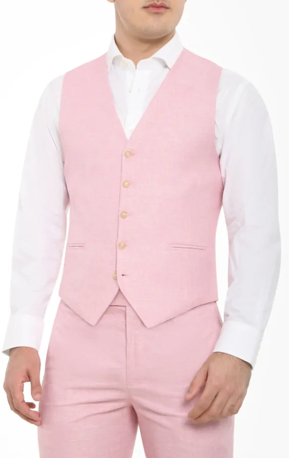 Dobell Light Pink Linen Slim Fit Waistcoat Dobell
