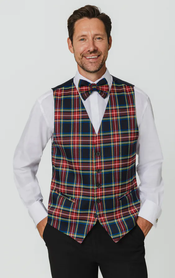 Navy Blue Tartan Waistcoat