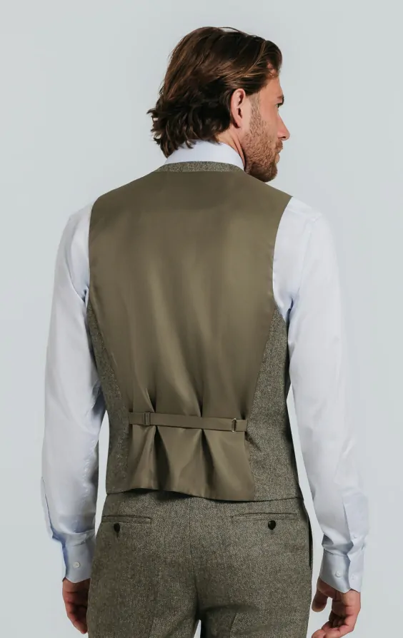 Sage Green Herringbone Tweed Waistcoat thumbnail 3