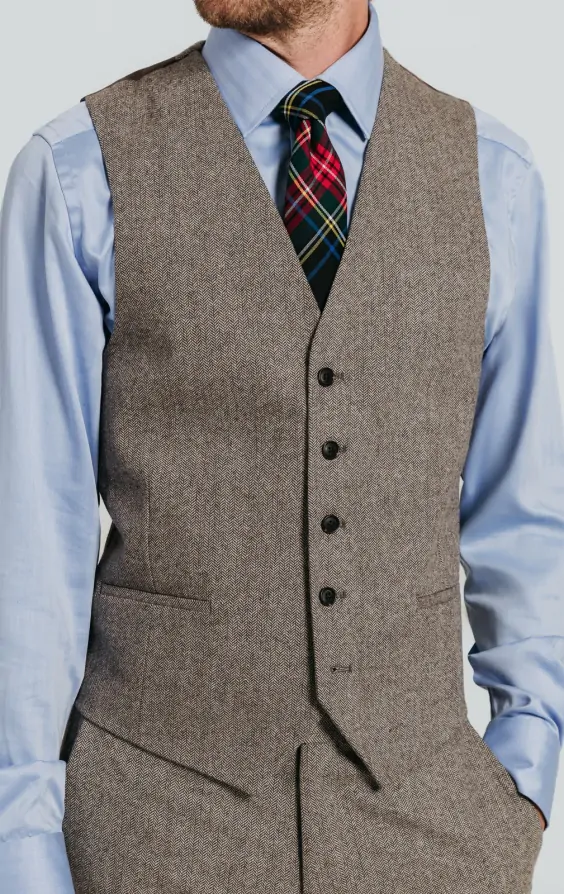 Brown Herringbone Tweed Waistcoat thumbnail 2