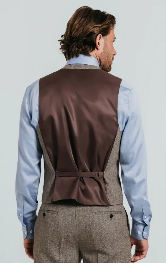 Brown Herringbone Tweed Waistcoat thumbnail 3
