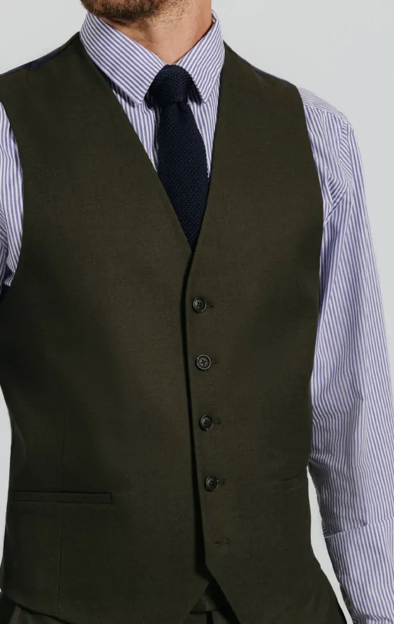 Dark Green Twill Waistcoat thumbnail 2