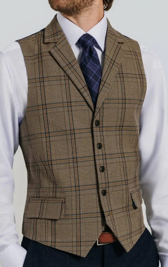 Brown Bold Check Waistcoat thumbnail 3