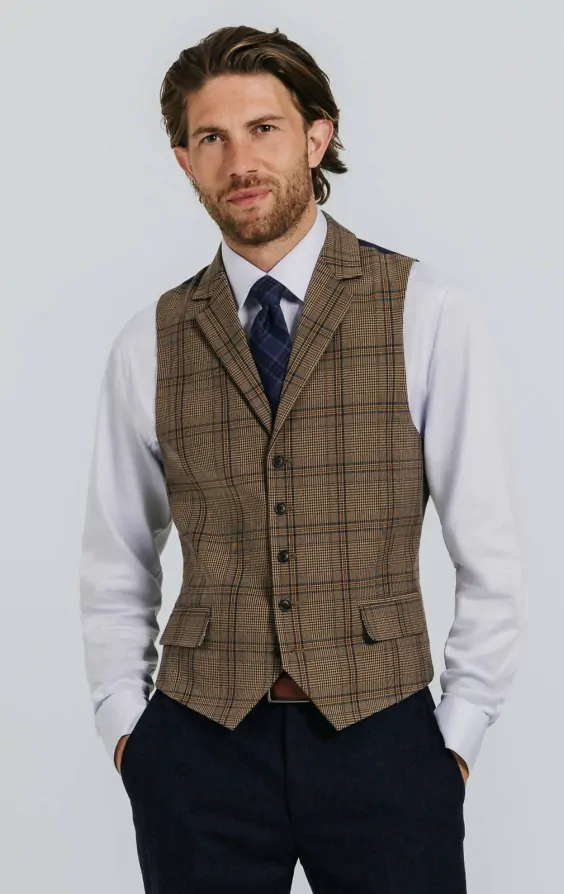 Brown Bold Check Waistcoat primary image
