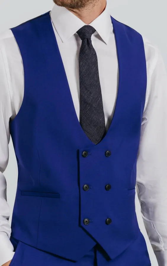 Bright Blue Double Breasted Waistcoat thumbnail 2