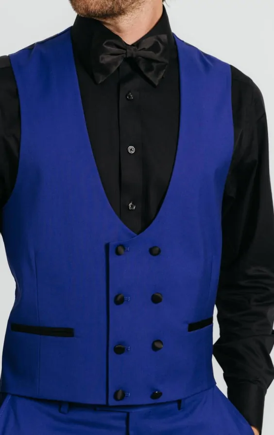 Bright Blue Double Breasted Tuxedo Waistcoat thumbnail 2