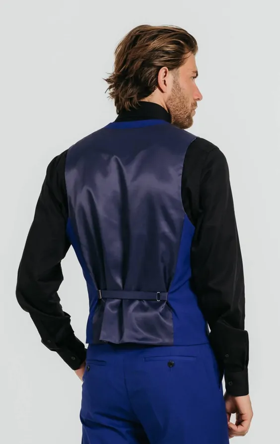 Bright Blue Double Breasted Tuxedo Waistcoat thumbnail 3