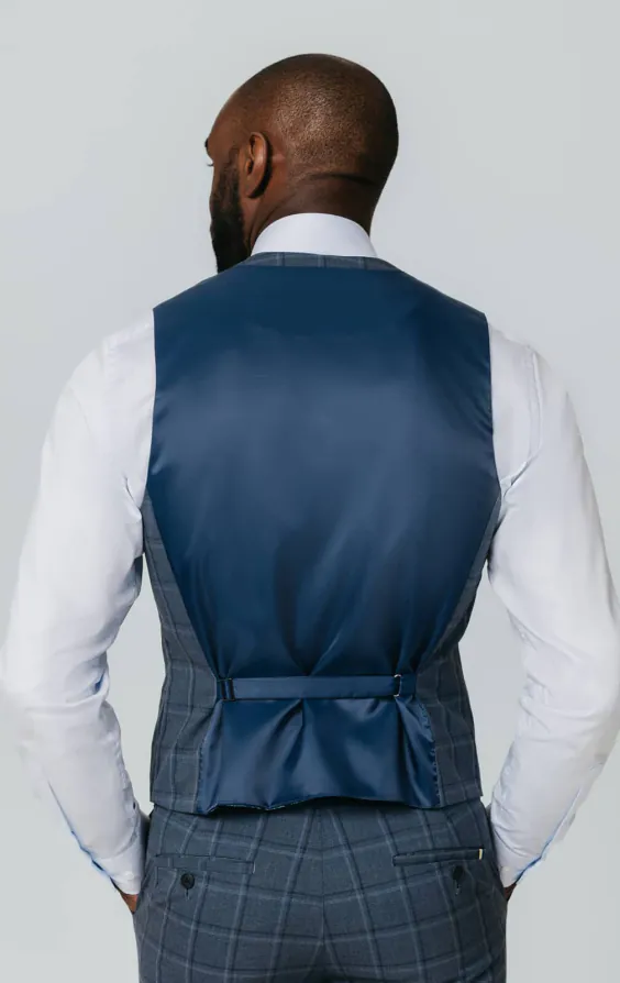 Blue Bold Windowpane Check Waistcoat - photo 2 Blue Bold Windowpane Check Waistcoat - photo 2