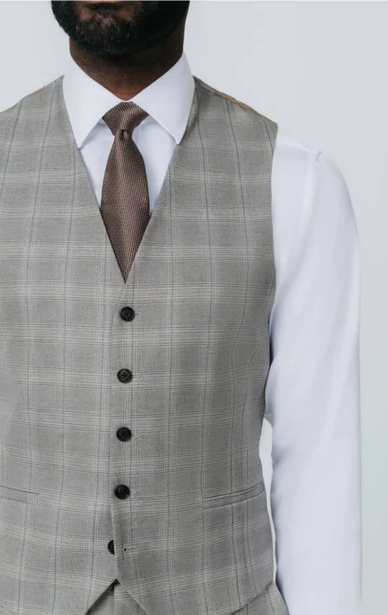 Taupe Check Waistcoat thumbnail 2