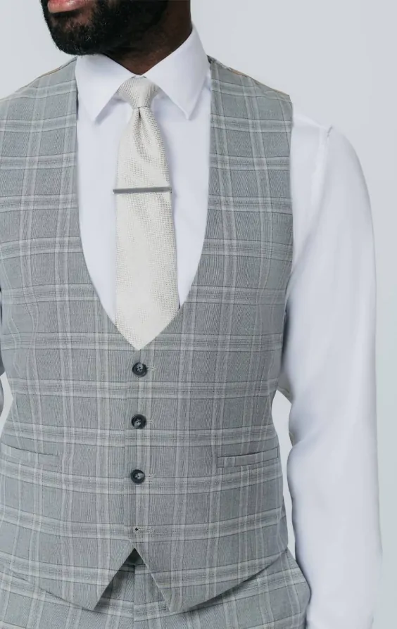 Grey with Tan Check Waistcoat thumbnail 2