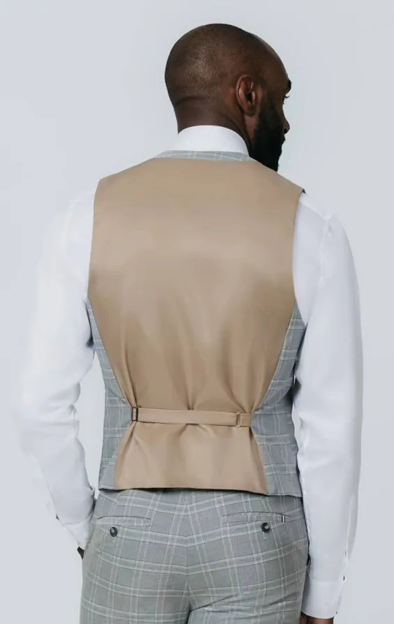 Grey with Tan Check Waistcoat thumbnail 3