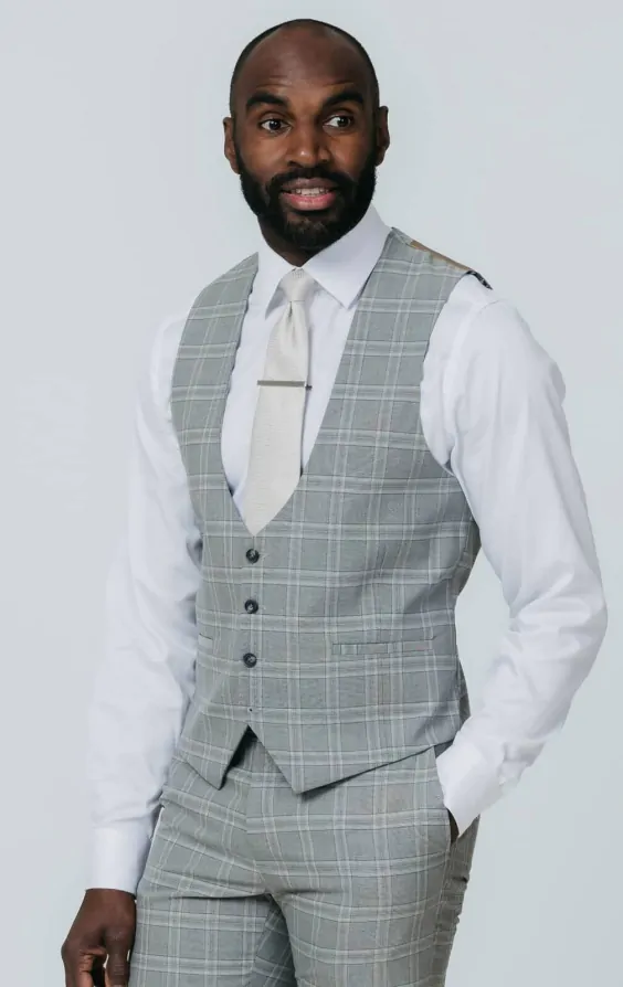 Grey with Tan Check Suit with Peak Lapel thumbnail 8