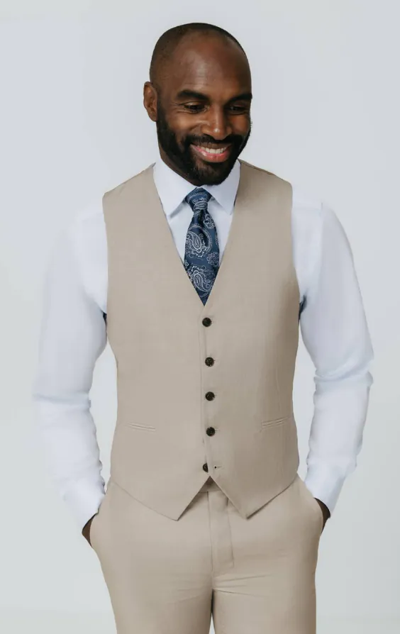 thumbnail image 2 of Alberto Cardinali Men's Taupe Brown Sharkskin 3-Piece Suit – 2 Button Slim-Fit With Vest, New 2 of 5