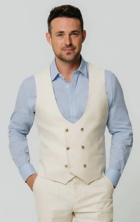 Ivory Linen Slim Fit Waistcoat Ivory Linen Slim Fit Waistcoat