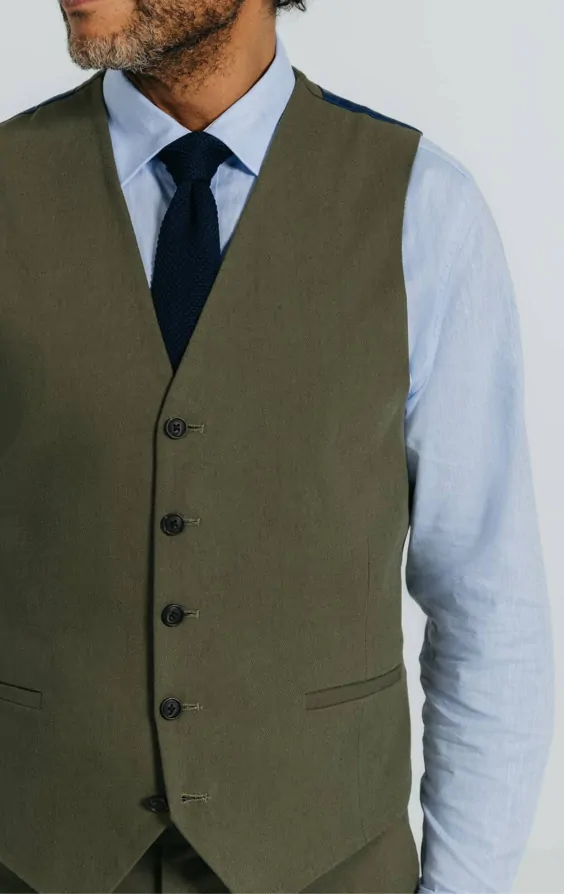 Green Linen Twill Waistcoat thumbnail 2