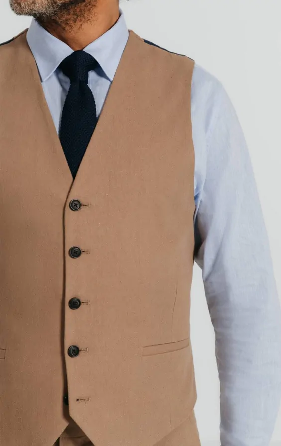 Brown Linen Twill Waistcoat thumbnail 2