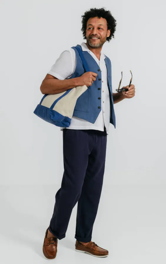 Blue Linen Herringbone Waistcoat - photo 1 Blue Linen Herringbone Waistcoat - photo 1