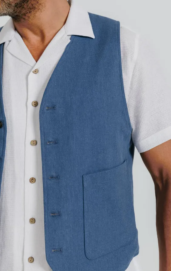 Blue Linen Herringbone Waistcoat - photo 2 Blue Linen Herringbone Waistcoat - photo 2