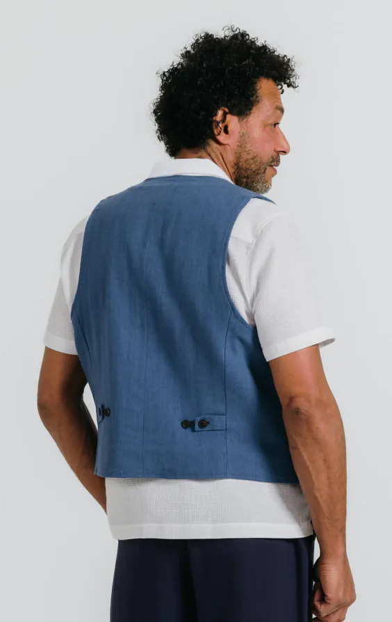 Blue Linen Herringbone Waistcoat - photo 3 Blue Linen Herringbone Waistcoat - photo 3