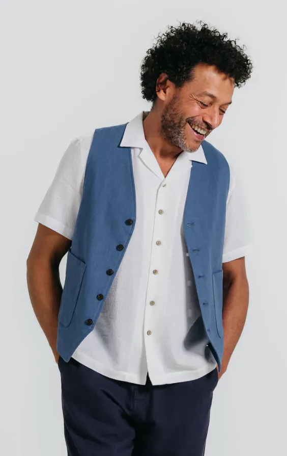 Blue Linen Herringbone Waistcoat Blue Linen Herringbone Waistcoat